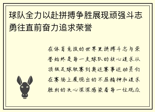 球队全力以赴拼搏争胜展现顽强斗志勇往直前奋力追求荣誉