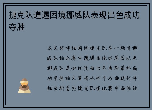 捷克队遭遇困境挪威队表现出色成功夺胜